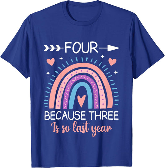 4th Birthday Shirt Girl Boy 4yr 4 Year Old Four Rainbow Kids T-Shirt - T-Shirt | Royal