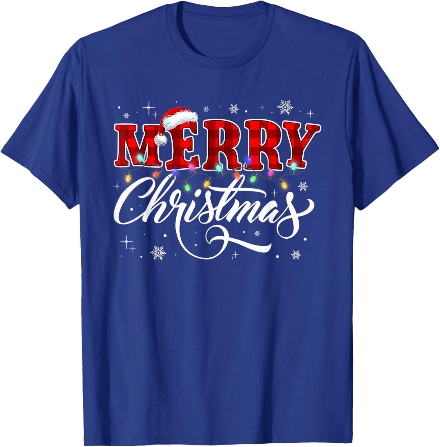 Merry Christmas Buffalo Plaid Red Santa Hat Xmas Pajamas T-Shirt - T-Shirt | Royal