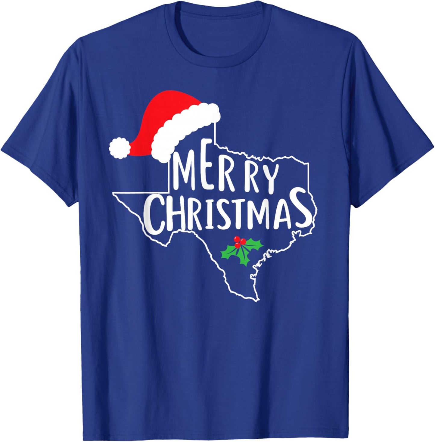 Texas State Merry Christmas Santa Hat America Cute T-Shirt - T-Shirt | Royal