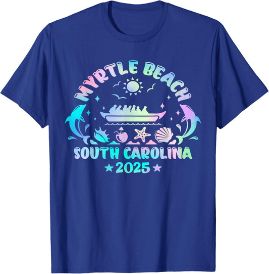 Myrtle Beach Summer Surf Dive Tie Dye Family Vacation 2025 T-Shirt - T-Shirt | Royal