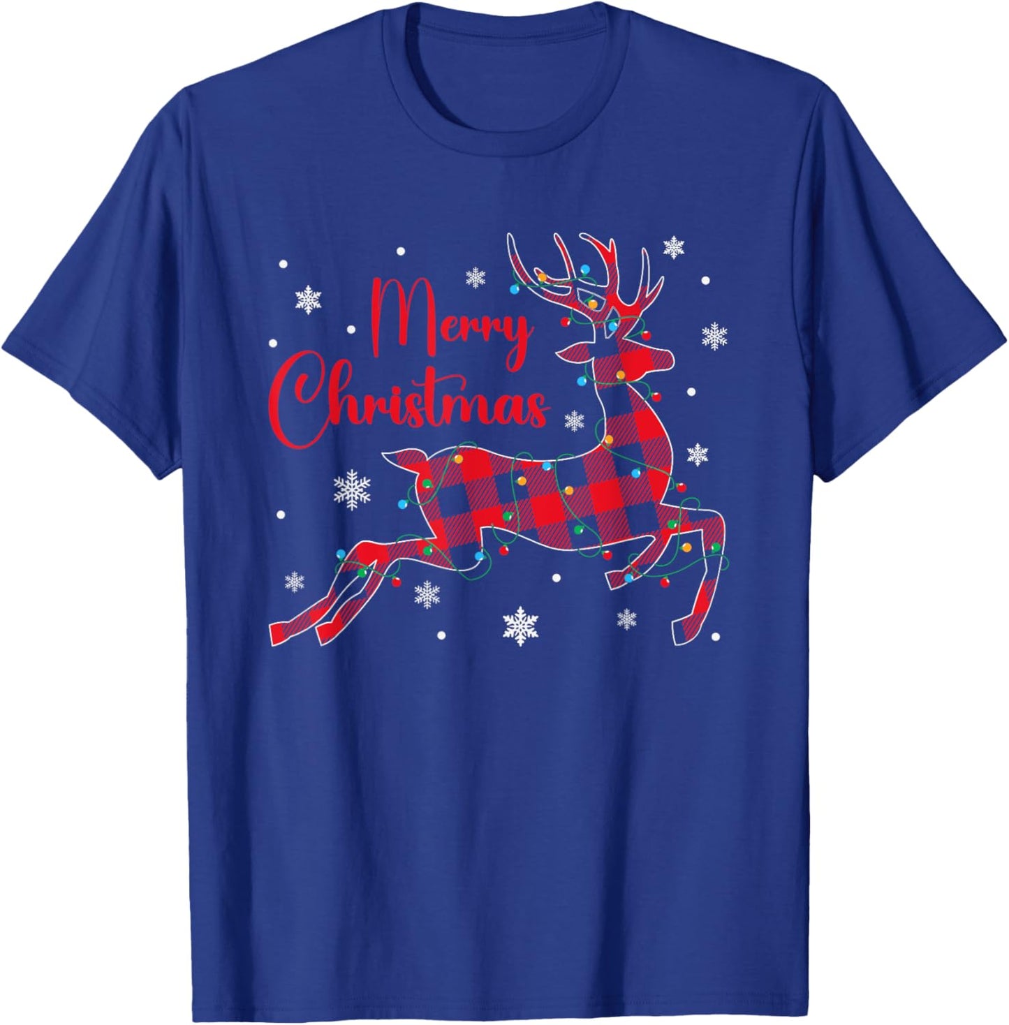 Christmas Pajamas Red Plaid Reindeer Buffalo Plaid Christmas T-Shirt - T-Shirt | Royal