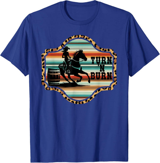 Barrel racing rodeo cowboy serape mexico horse Turn 'n burn T-Shirt - T-Shirt | Royal