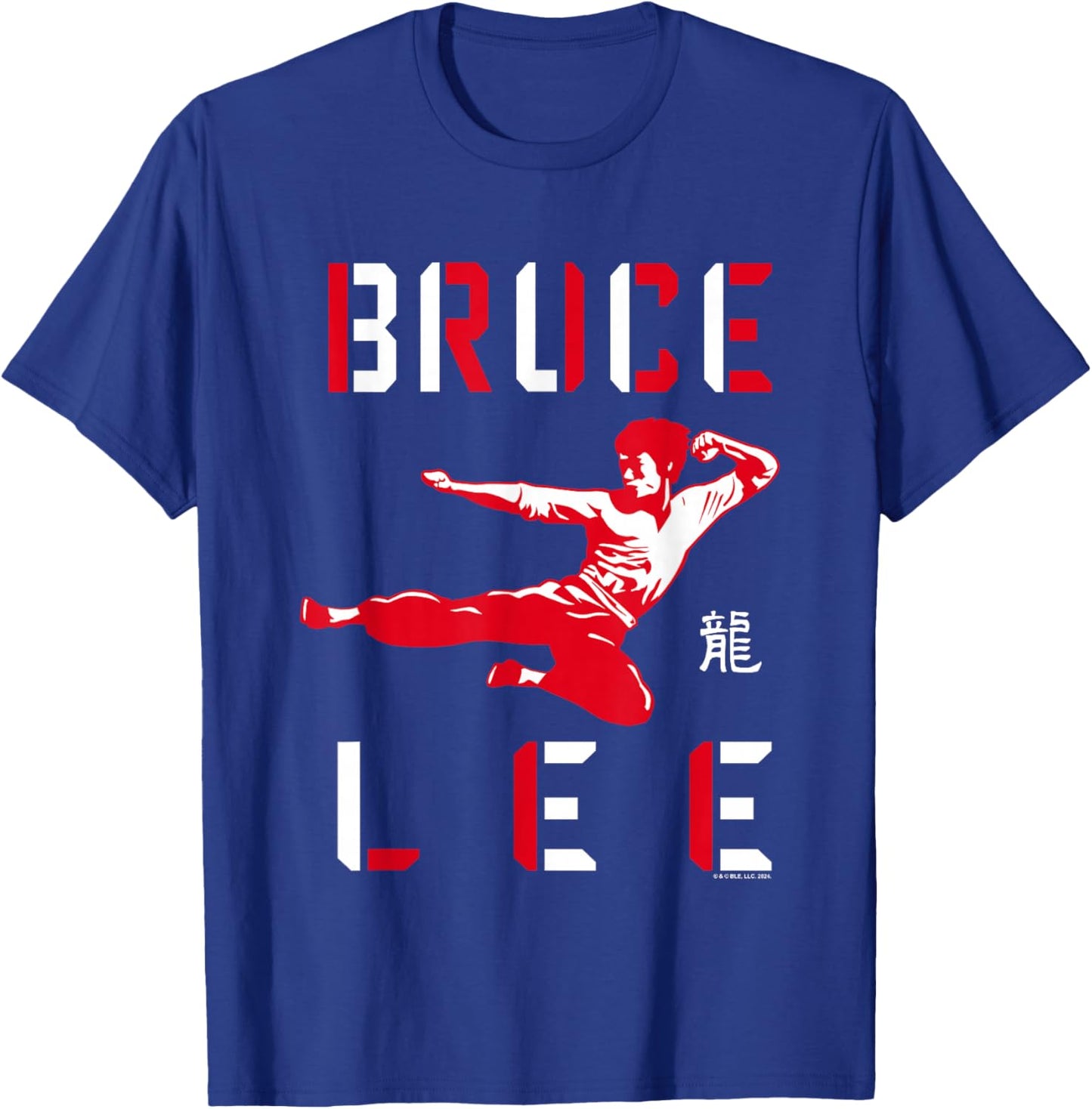 Bruce Lee Flying Kick Shadowed Face Shot T-Shirt - T-Shirt | Royal