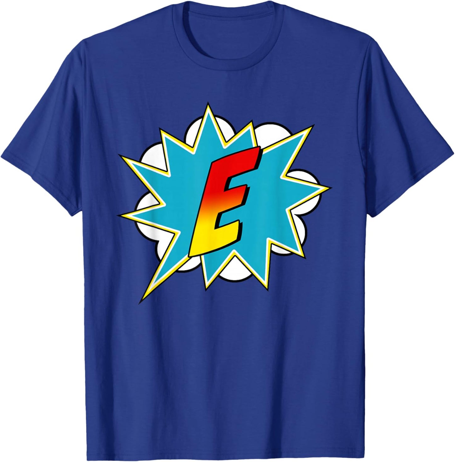 Letter E Superhero Name Comic Letter Retro Costume T-Shirt - T-Shirt | Royal