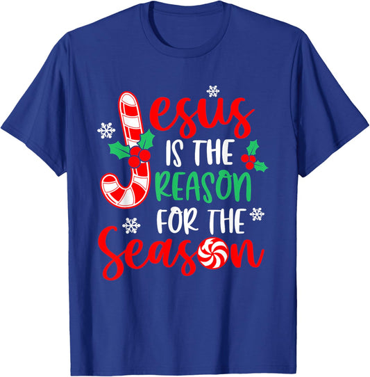 Jesus Is The Reason For The Season Christmas Xmas Candy Cane T-Shirt - T-Shirt | Royal