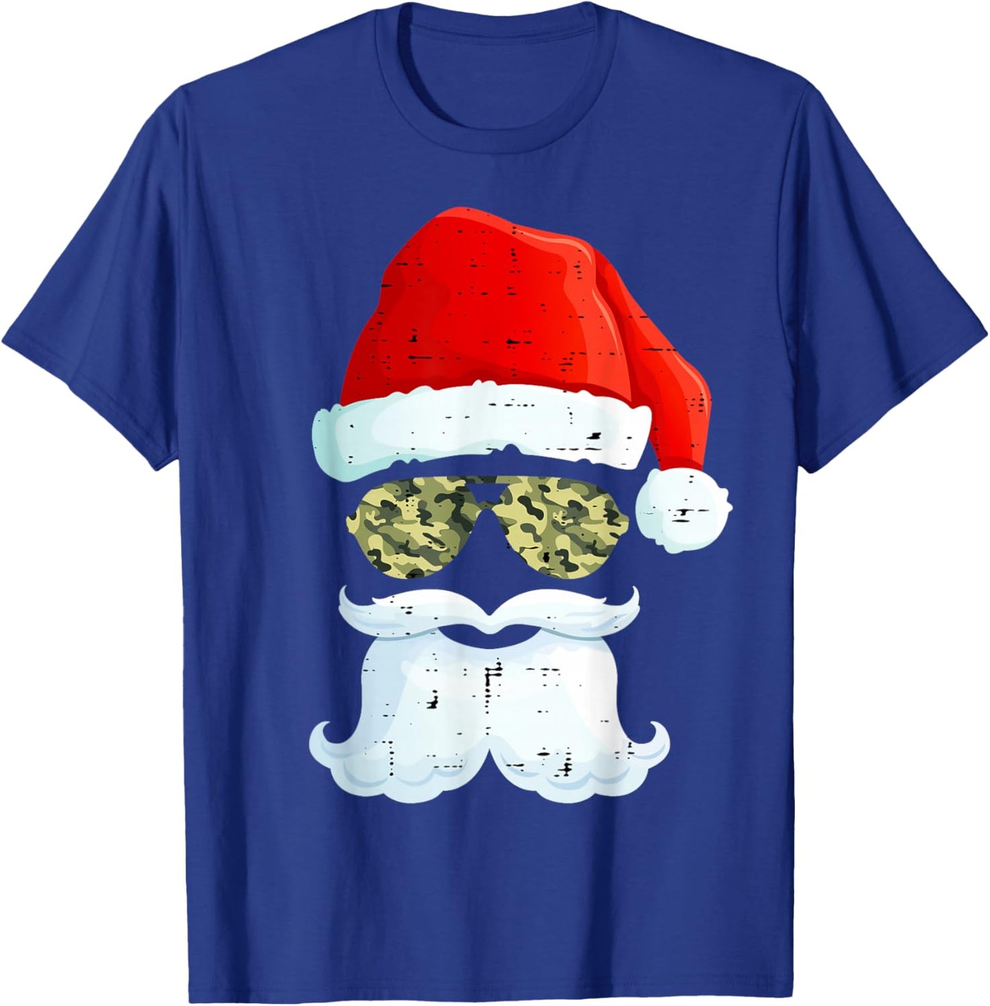 Funny Santa Claus Face Sunglasses Hat Beard Camo Camouflage T-Shirt - T-Shirt | Royal