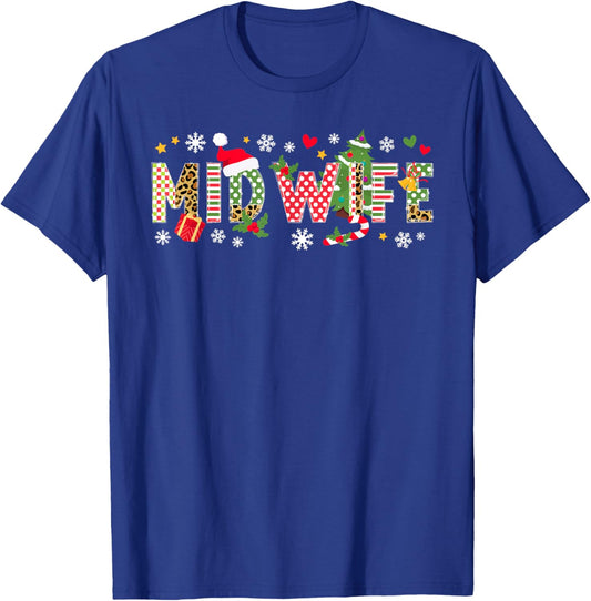 Christmas Midwife Xmas Black Midwife/Birth Worker Christmas , -Adults, Short Sleeve, Small T-Shirt - T-Shirt | Royal