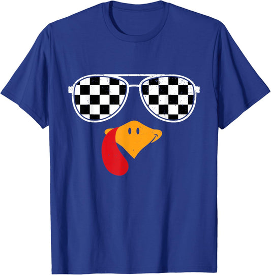 Checkered Turkey Funny Retro Thanksgiving Race Car Flag Kids T-Shirt - T-Shirt | Royal
