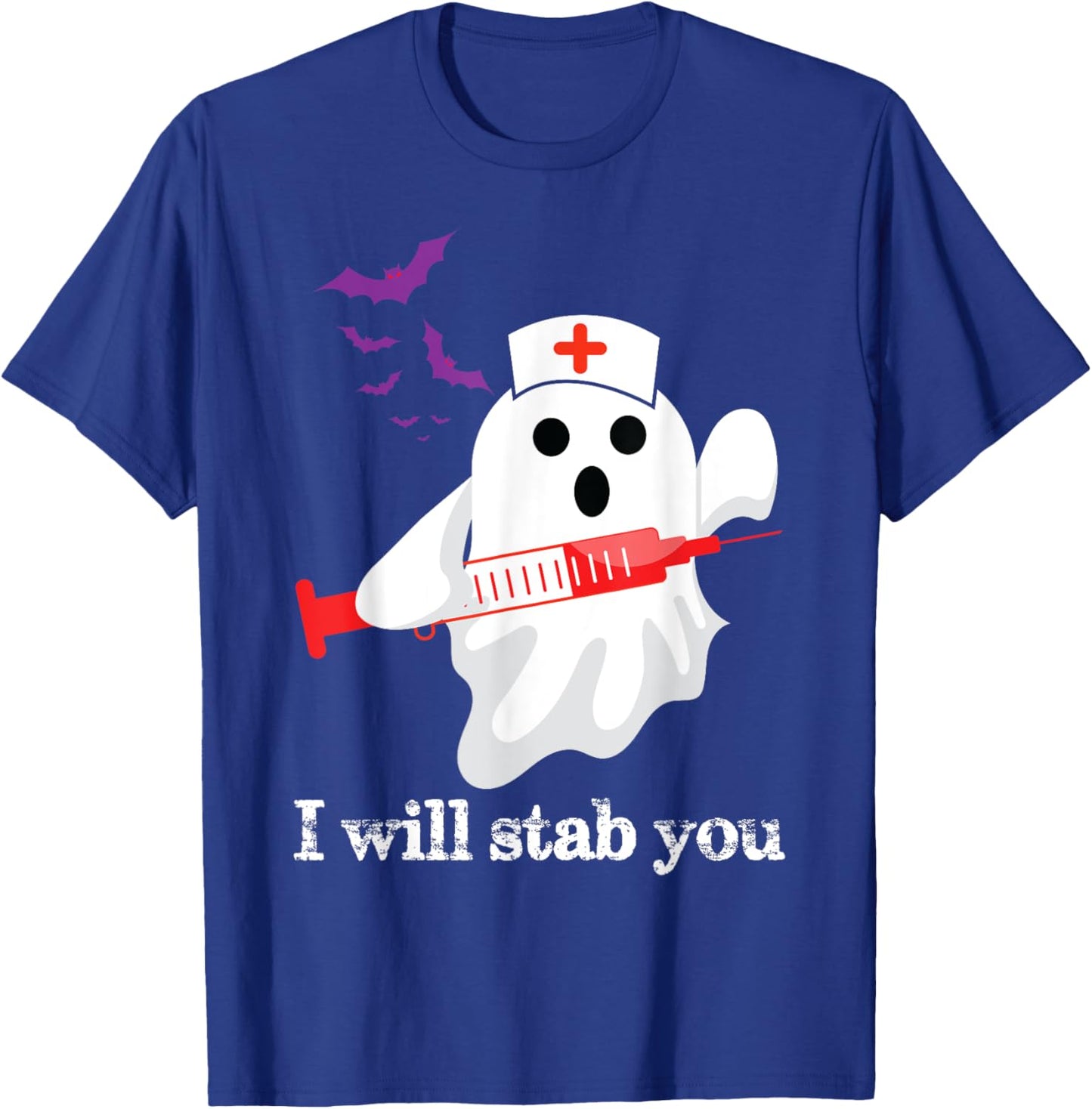 Funny Ghost I Will Stab You Phlebotomist Halloween Pun T-Shirt - T-Shirt | Royal