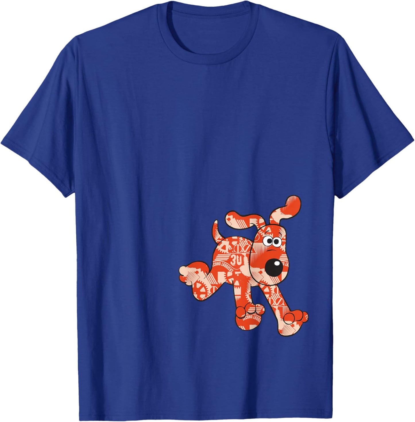 Wallace & Gromit Gromit Gears Logo , -Adults, Black, Small, Short Sleeve, Cotton Blend, Classic Fit, Pull On, , Plain Back T-Shirt - T-Shirt | Royal