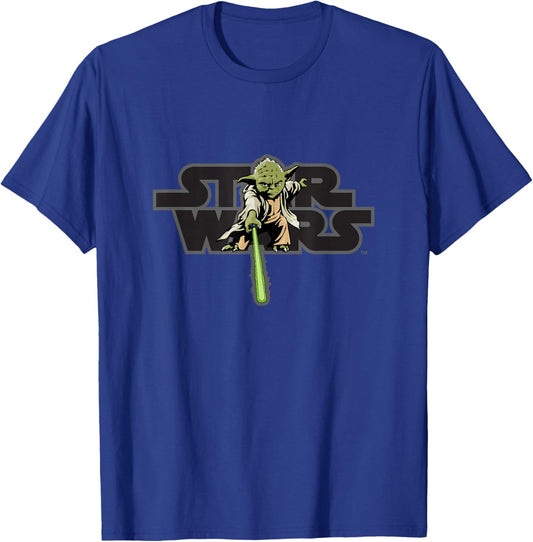 Star Wars Logo Jedi Master Yoda Lightsaber T-Shirt - T-Shirt | Royal