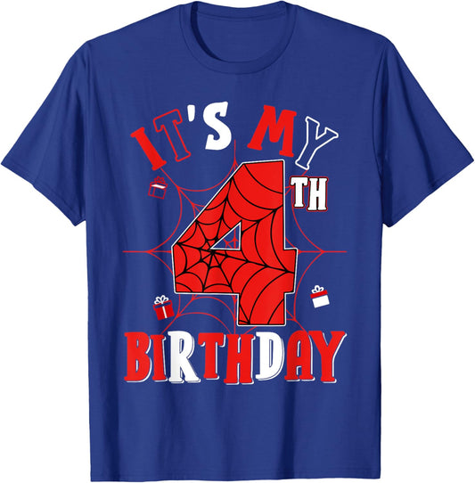 Birthday Party Spider Web Costume It's My 4th Birthday T-Shirt - T-Shirt | Royal