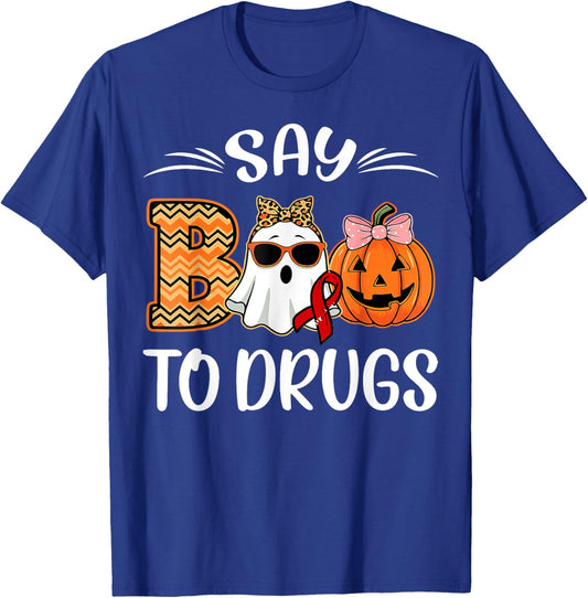 Say Boo To Drugs Red Ribbon Week Awareness Funny Halloween T-Shirt - T-Shirt | Royal