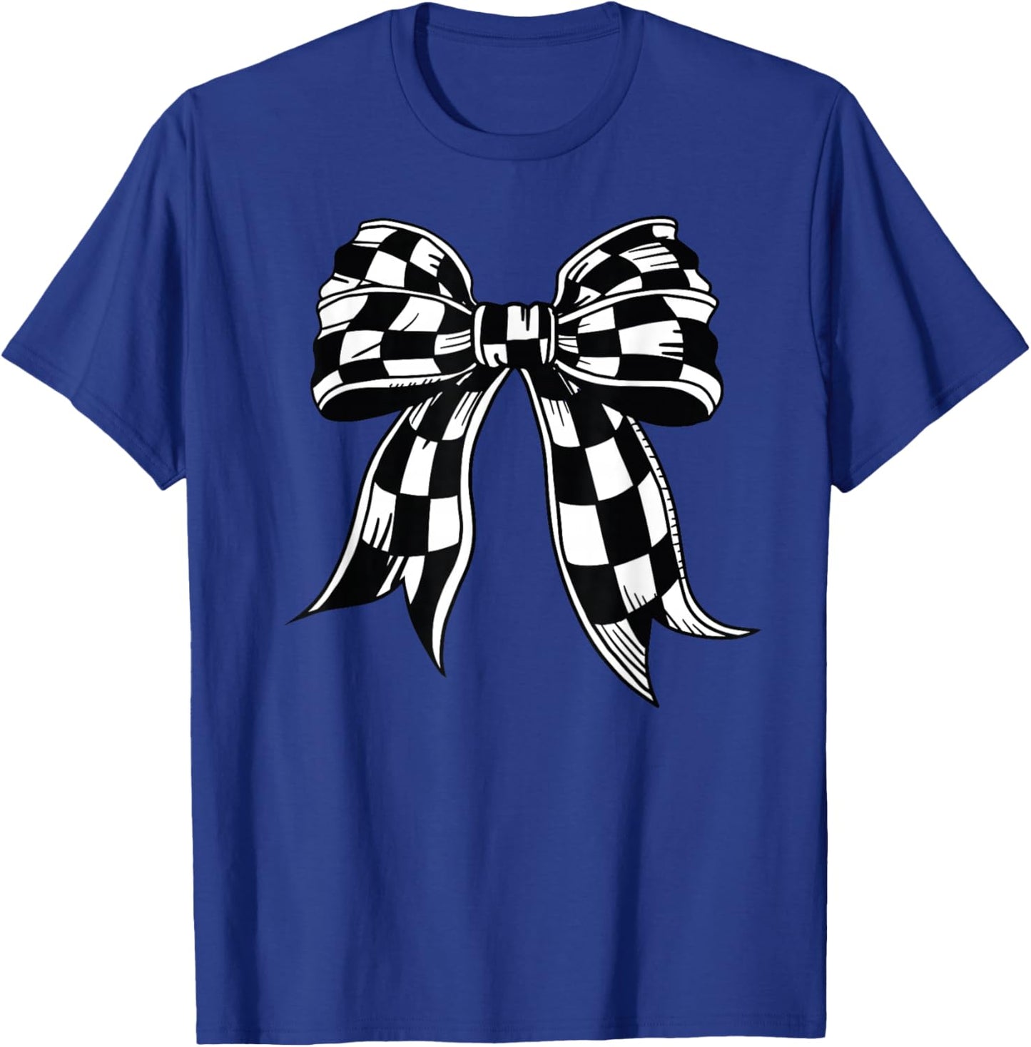 Checkered Bow Tie Flag Automobile Motor Race Car Racing team T-Shirt - T-Shirt | Royal