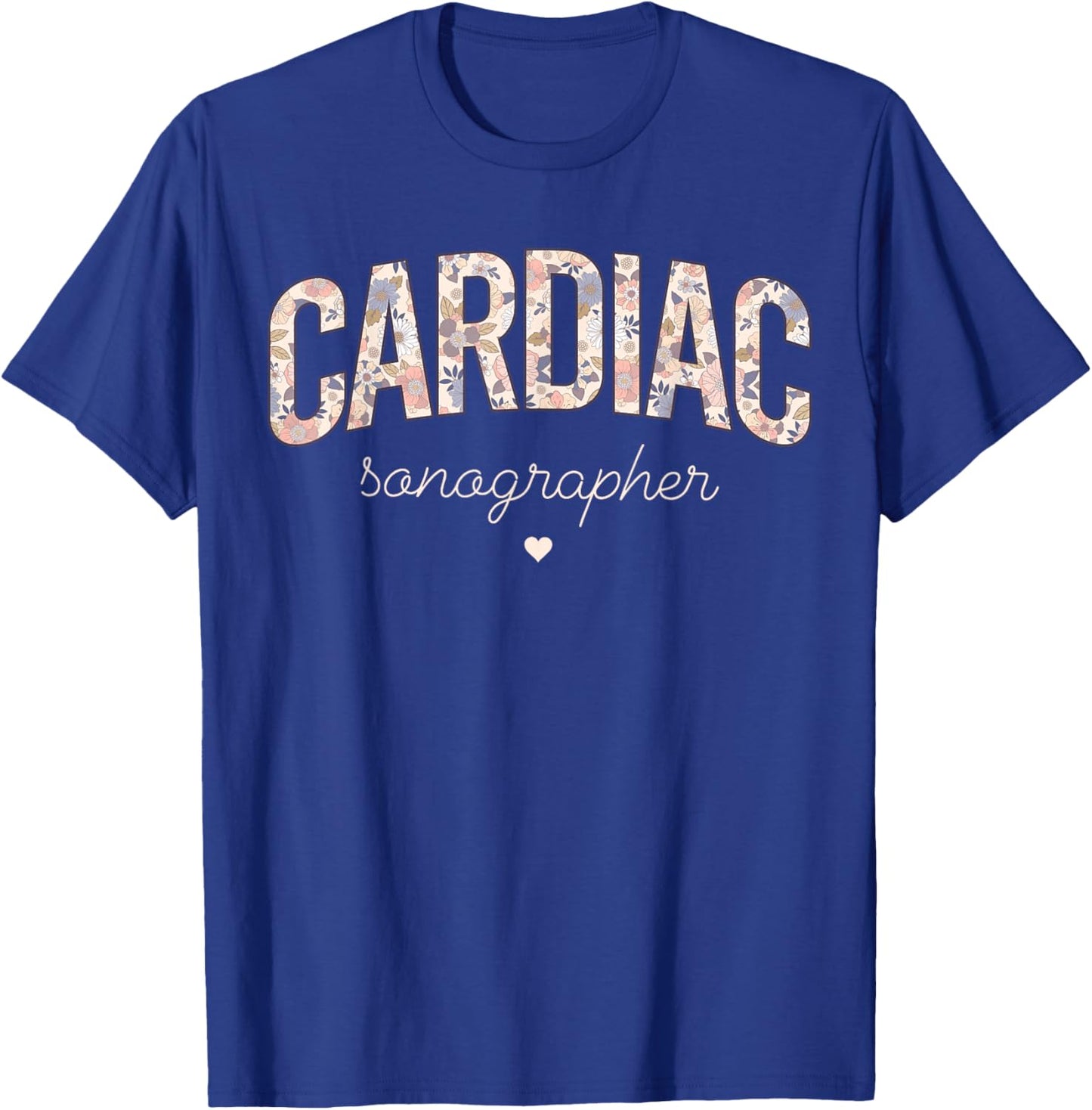 Retro Floral Cardiac Sonographer Cardiovascular Sonography T-Shirt - T-Shirt | Royal