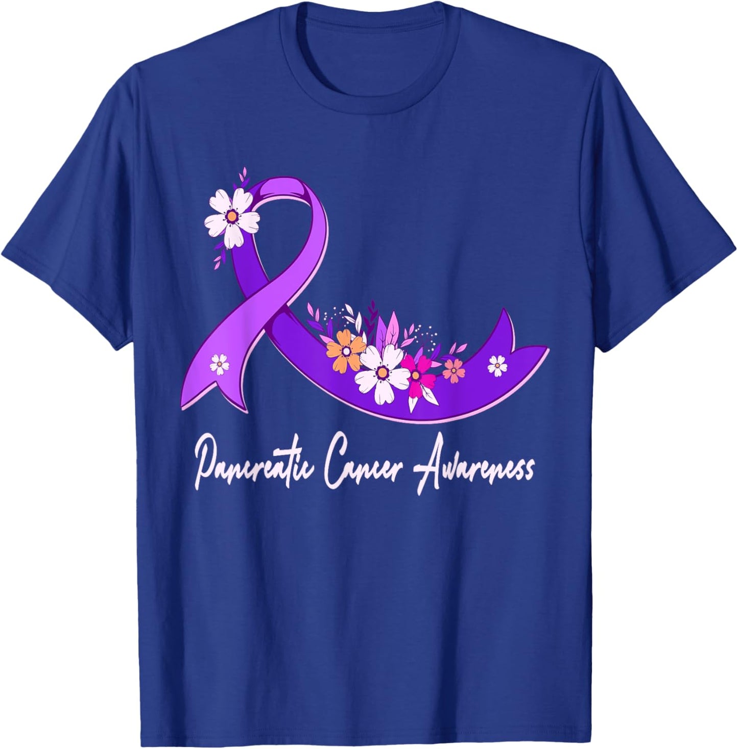 Pancreatic Cancer Awareness Floral Purple Ribbon Support T-Shirt - T-Shirt | Royal