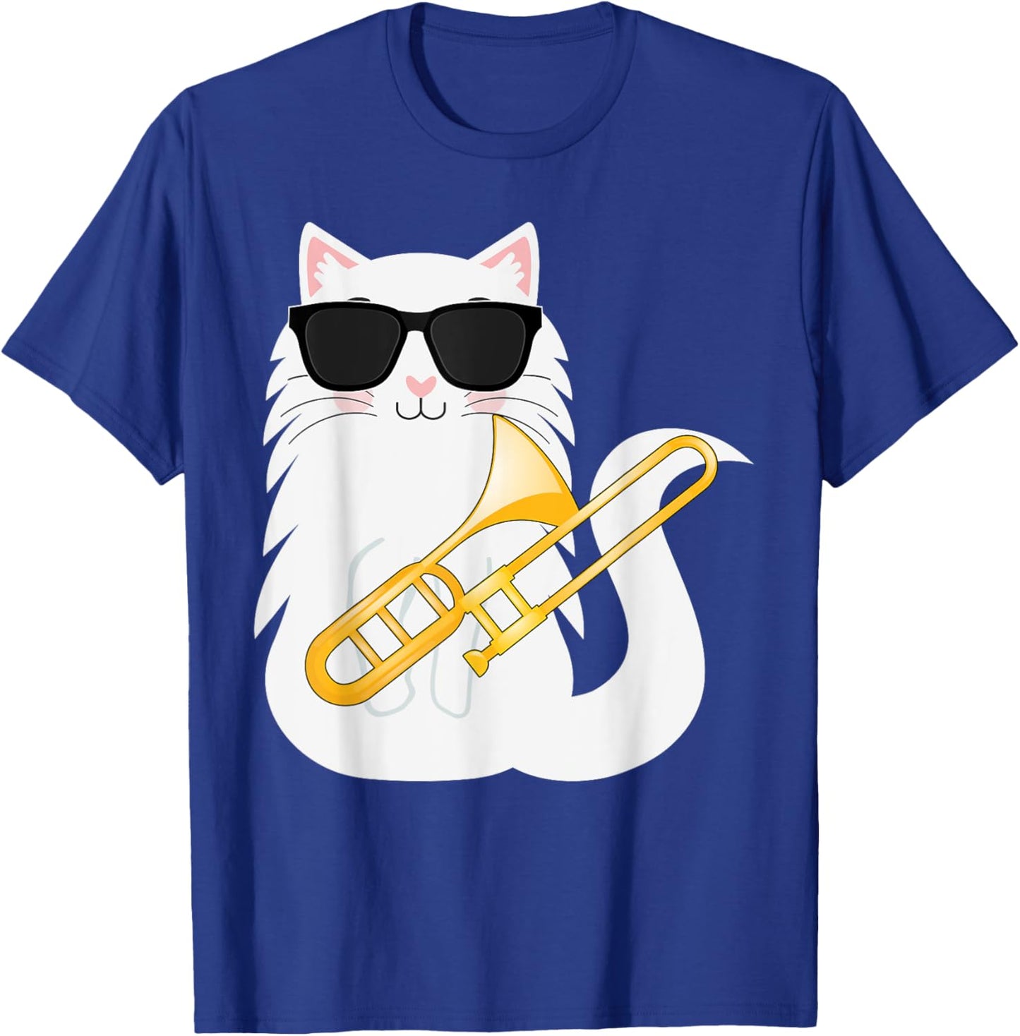 Funny Cat Wearing Sunglasses Playing Trombone T-Shirt - T-Shirt | Royal