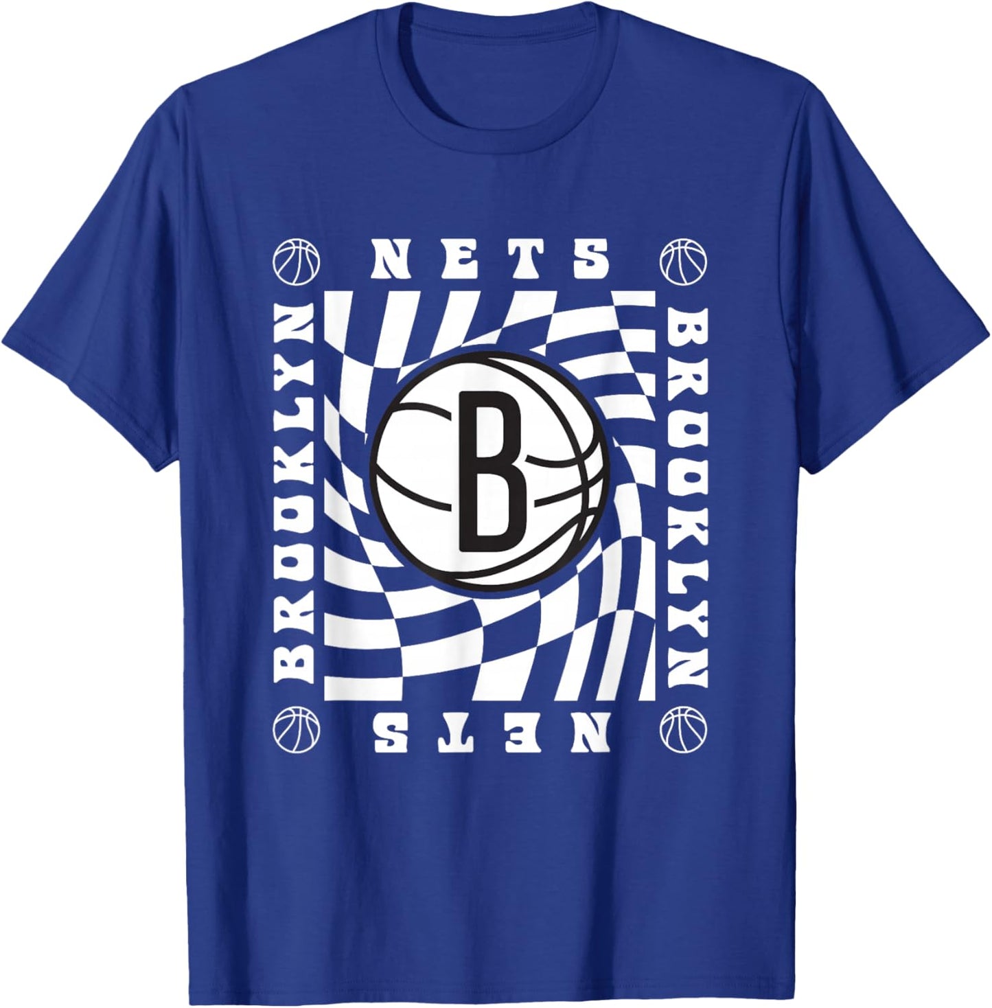 NBA Brooklyn Nets Retro Checkerboard Wave T-Shirt - T-Shirt | Royal