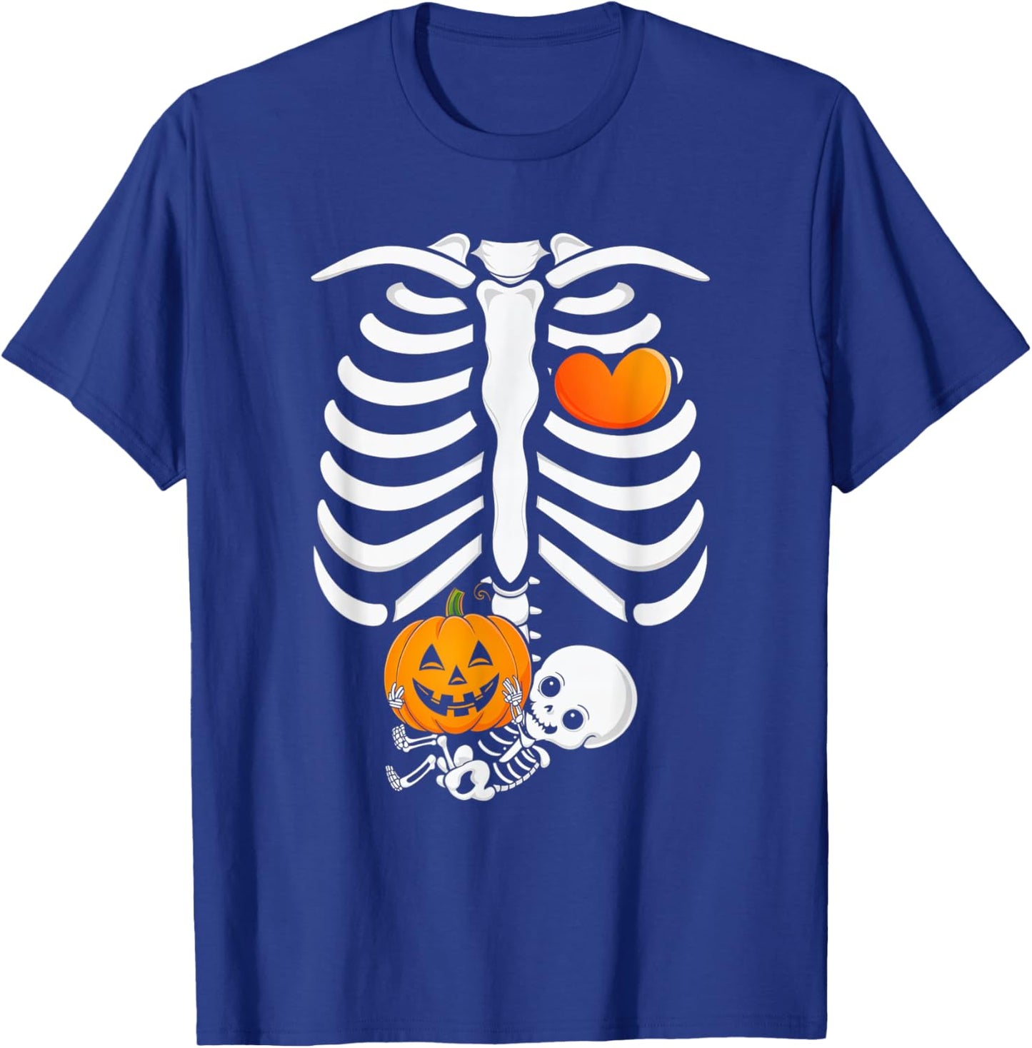 Pregnant Skeleton Halloween Mommy Baby Announcement T-Shirt - T-Shirt | Royal