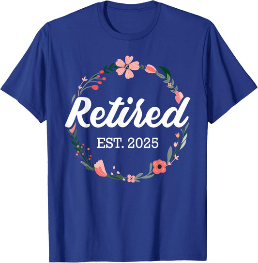 Retired 2025 floral with flowers for grandma in retirement T-Shirt - T-Shirt | Royal