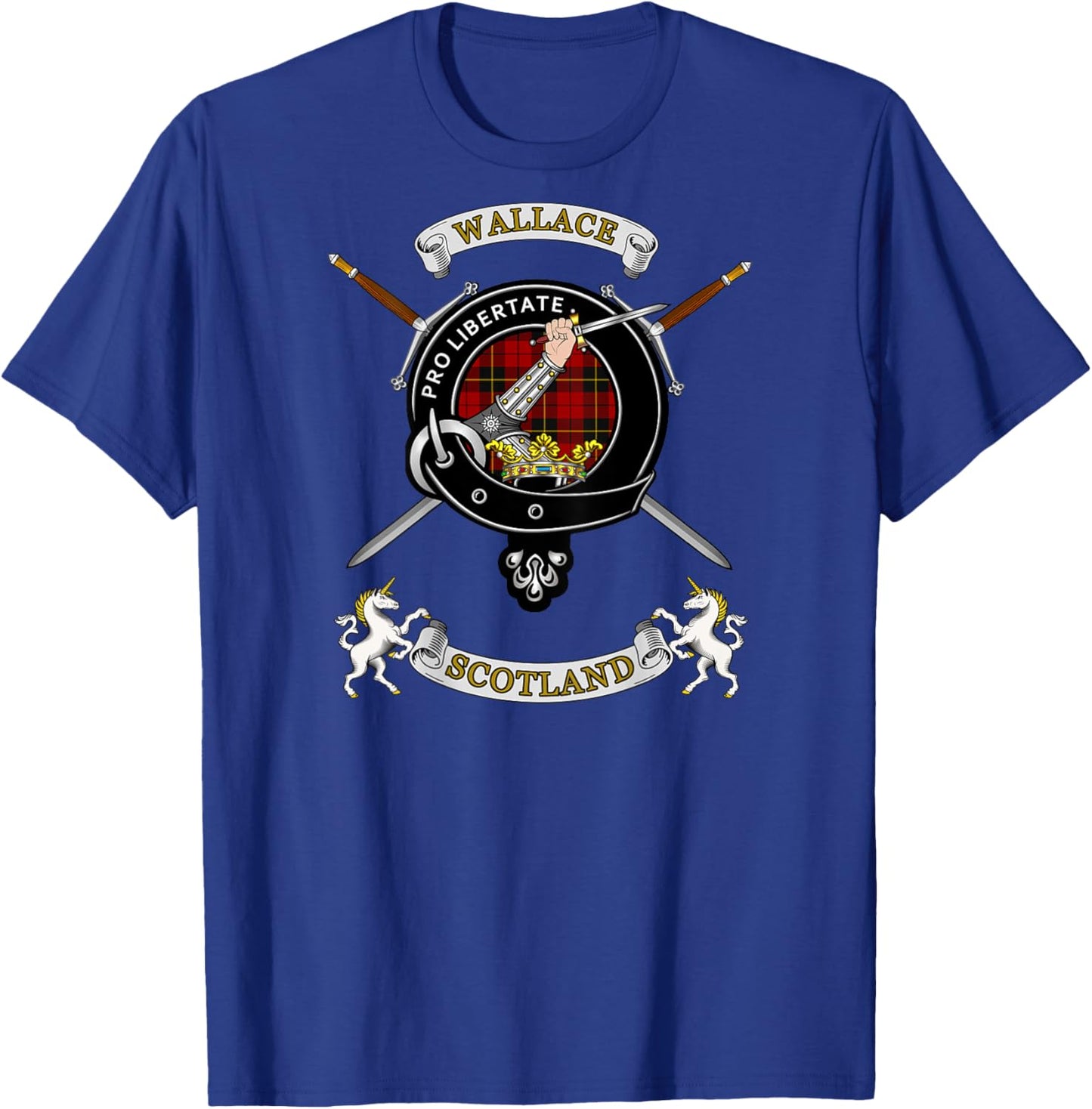 Wallace Clan Badge Tartan & Swords (back) T-Shirt - T-Shirt | Royal