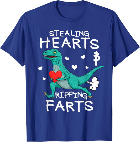 Stealing Hearts And Ripping Farts Boys Valentine Raptor T-Shirt - T-Shirt | Royal