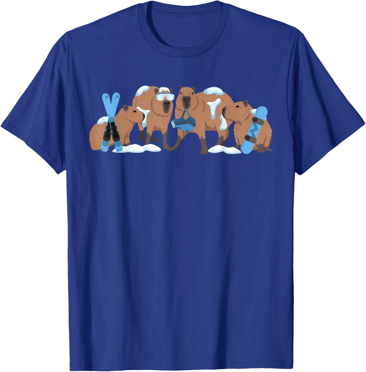 Capybara Skiing Cute Capy Snowboard Winter Capybara Lover T-Shirt - T-Shirt | Royal