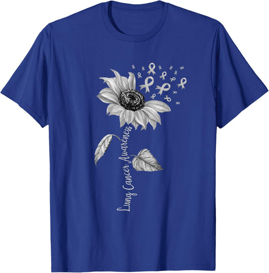 Lung Cancer Awareness Sunflower White Ribbon Girls T-Shirt - T-Shirt | Royal