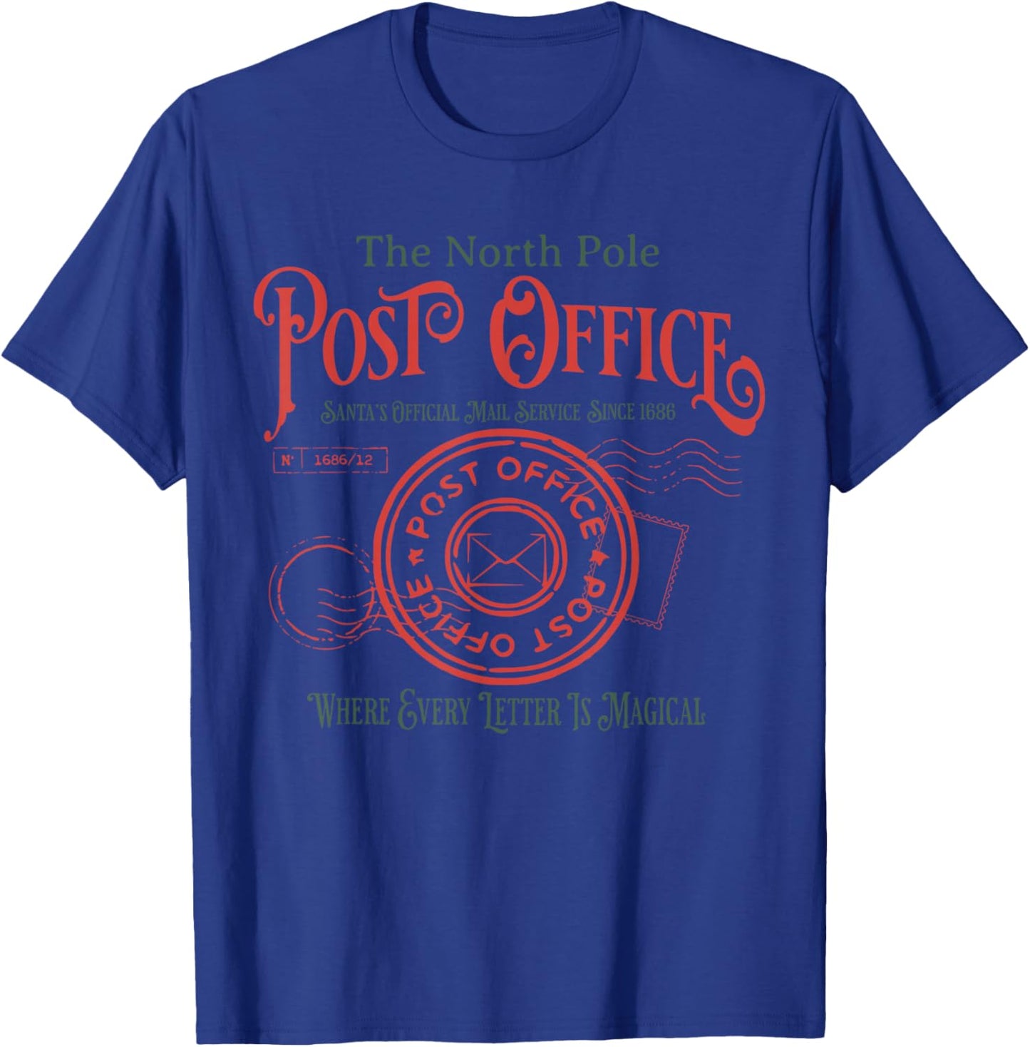 Vintage Retro North Pole Post Office Santa Claus Christmas T-Shirt - T-Shirt | Royal
