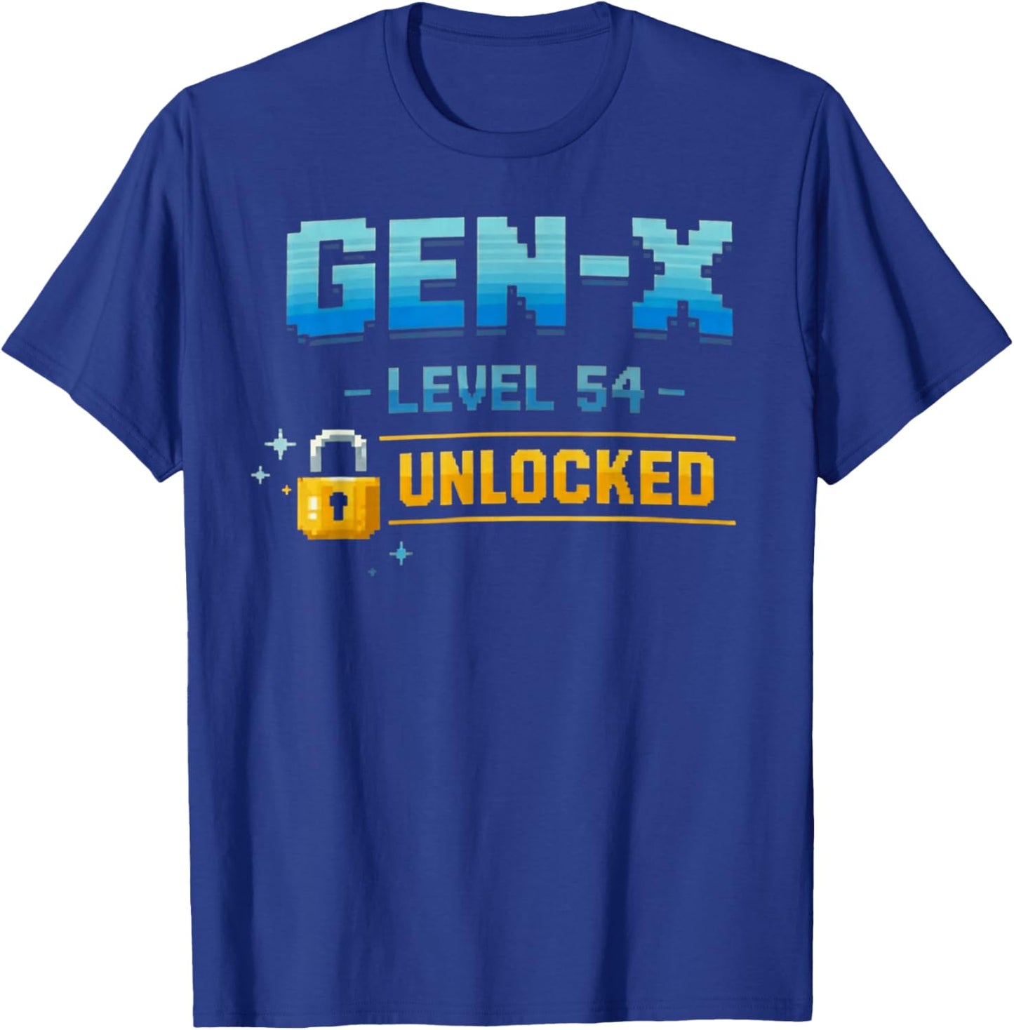 Gen X, Level 54 Unlocked Retro Gamer Vintage Birthday T-Shirt - T-Shirt | Royal