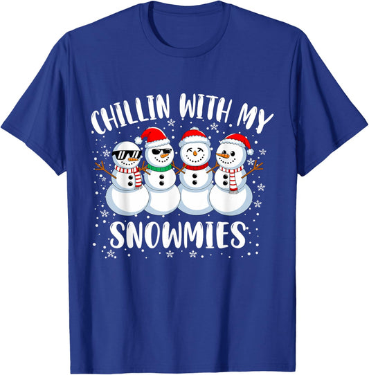 Snowman Christmas Chillin With My Snowmies Ugly Gift T-Shirt - T-Shirt | Royal