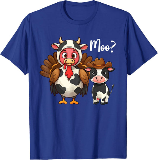 Cute Turkey Moo Cow Funny Turkey Trot Outfit Thanksgiving T-Shirt - T-Shirt | Royal