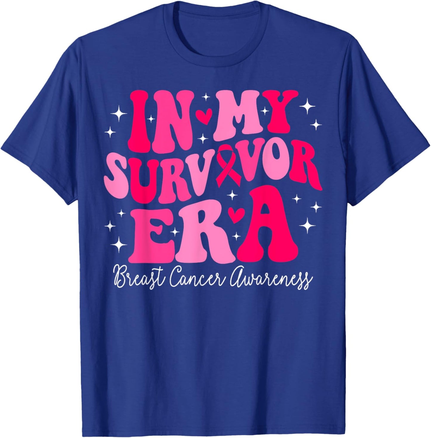 In My Survivor Era Retro Groovy Breast Cancer Awareness T-Shirt - T-Shirt | Royal