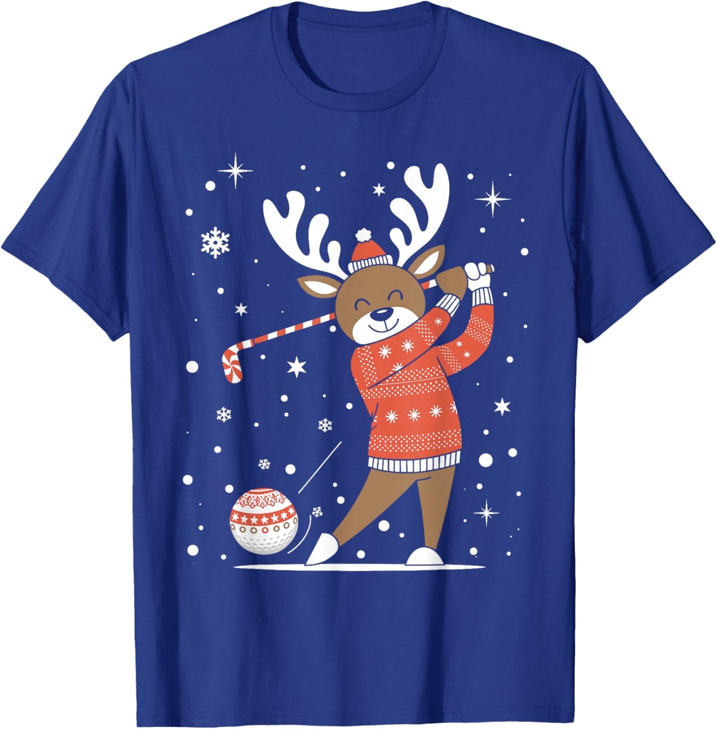 Golf Player Xmas Lights Reindeer Playing Golf Christmas T-Shirt - T-Shirt | Royal