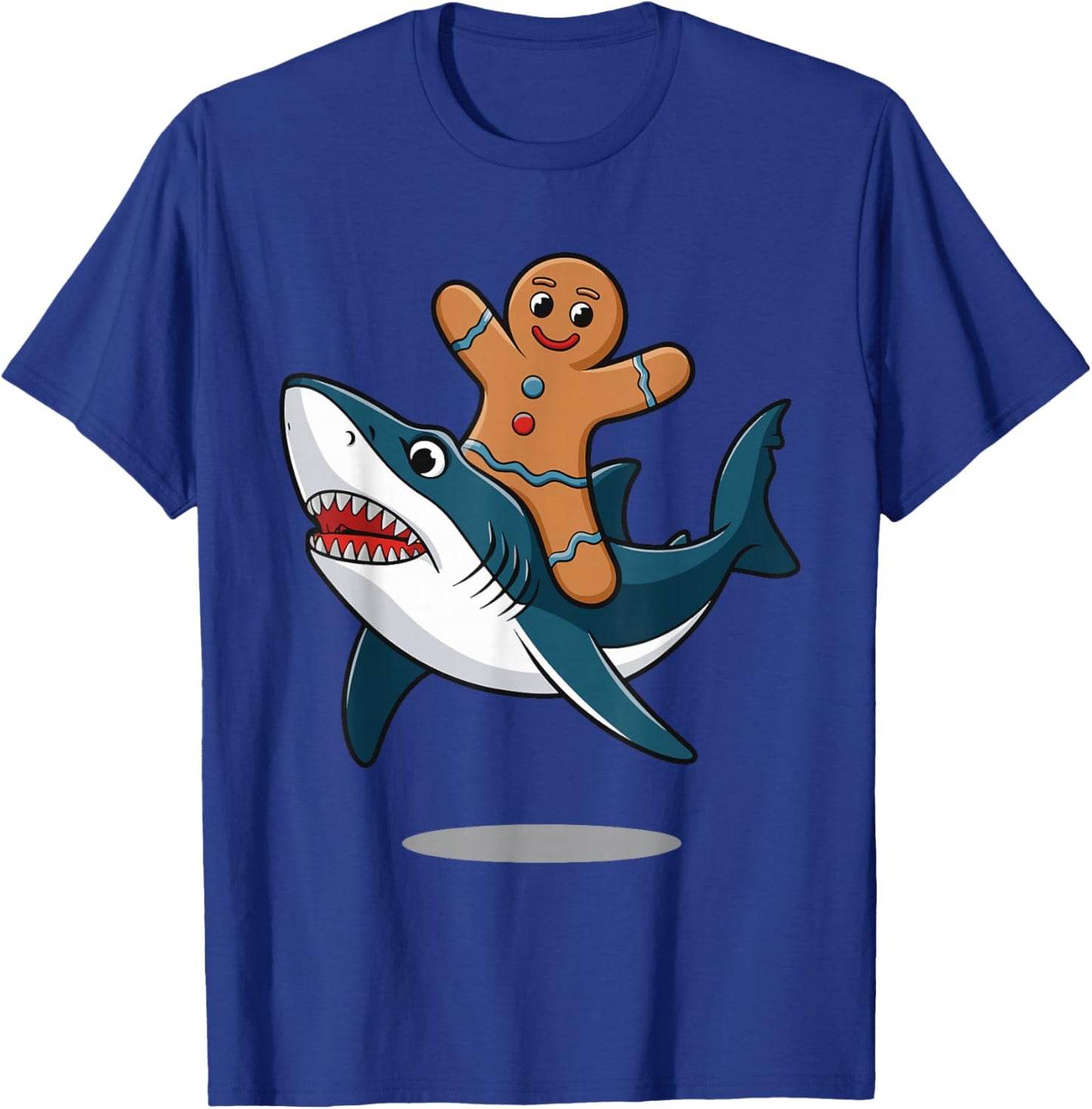 Gingerbread Riding A Shark T-Shirt - T-Shirt | Royal