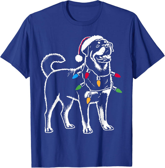 Rottie Rottweiler Christmas Lights Santa Hat Dog Lover Gifts T-Shirt - T-Shirt | Royal