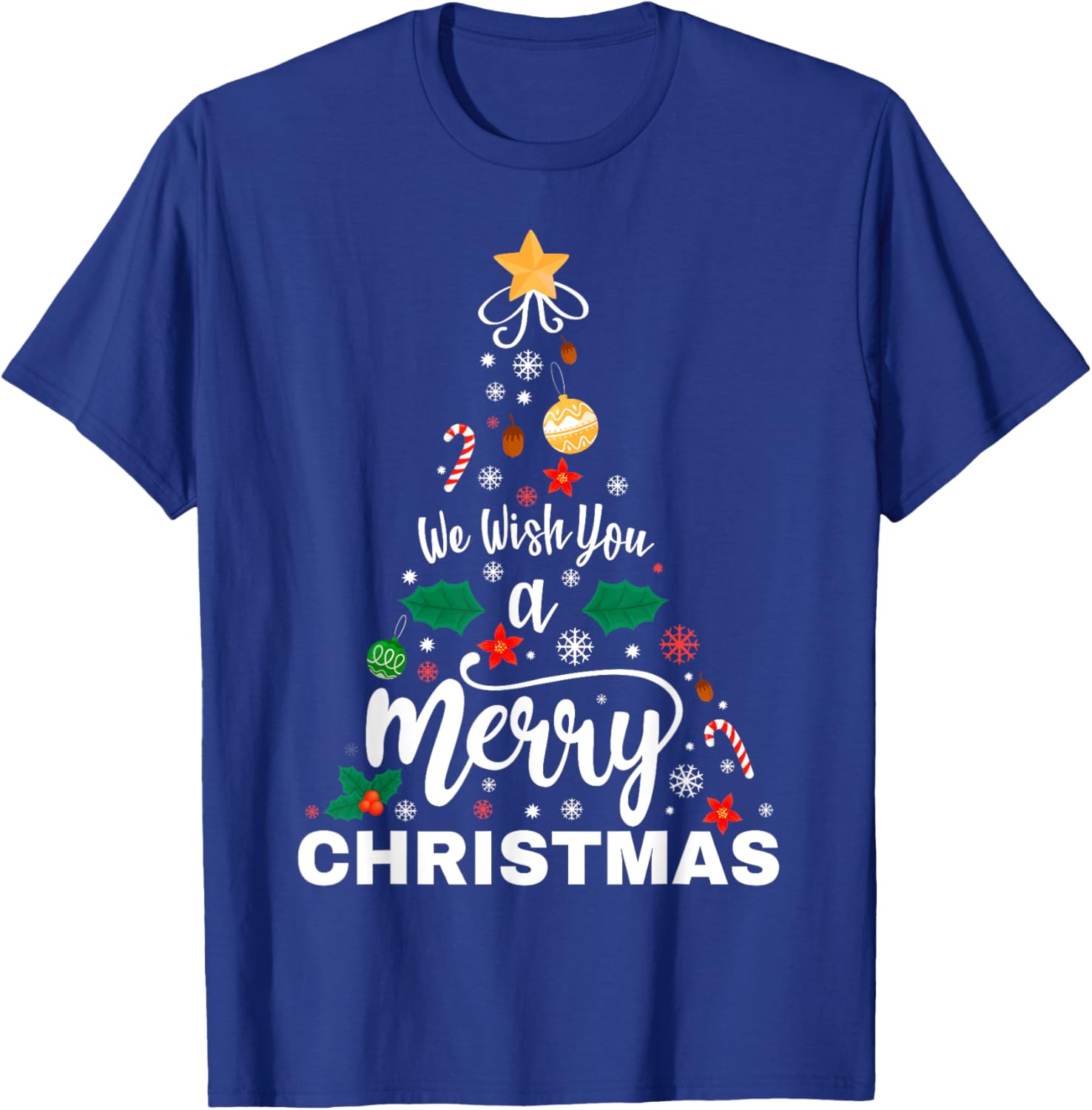 We Wish You Merry Christmas Vintage Xmas Tree Funny Holiday T-Shirt - T-Shirt | Royal