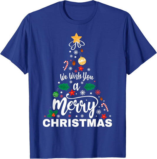 We Wish You Merry Christmas Vintage Xmas Tree Funny Holiday T-Shirt - T-Shirt | Royal