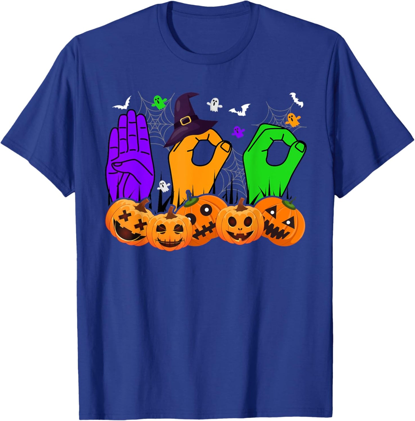 Boo Hands American Sign Language Pride ASL Halloween T-Shirt - T-Shirt | Royal
