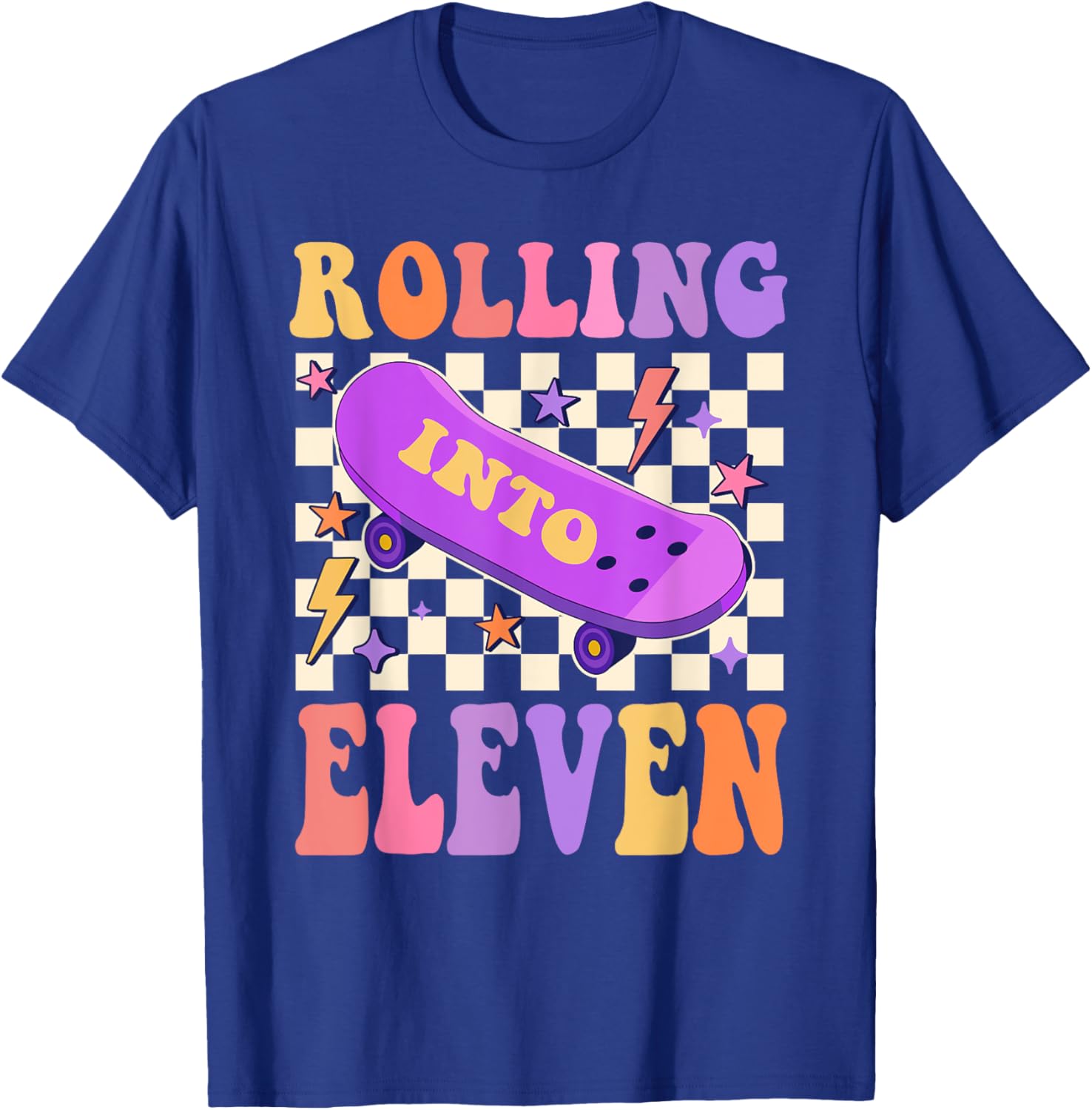Rolling Into 11 Year Old Skateboard Skater 11th Birthday T-Shirt - T-Shirt | Royal