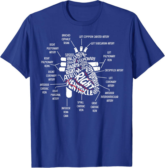 Medical Humor Cardiology Anatomical Heart Cardiac Nurse T-Shirt - T-Shirt | Royal