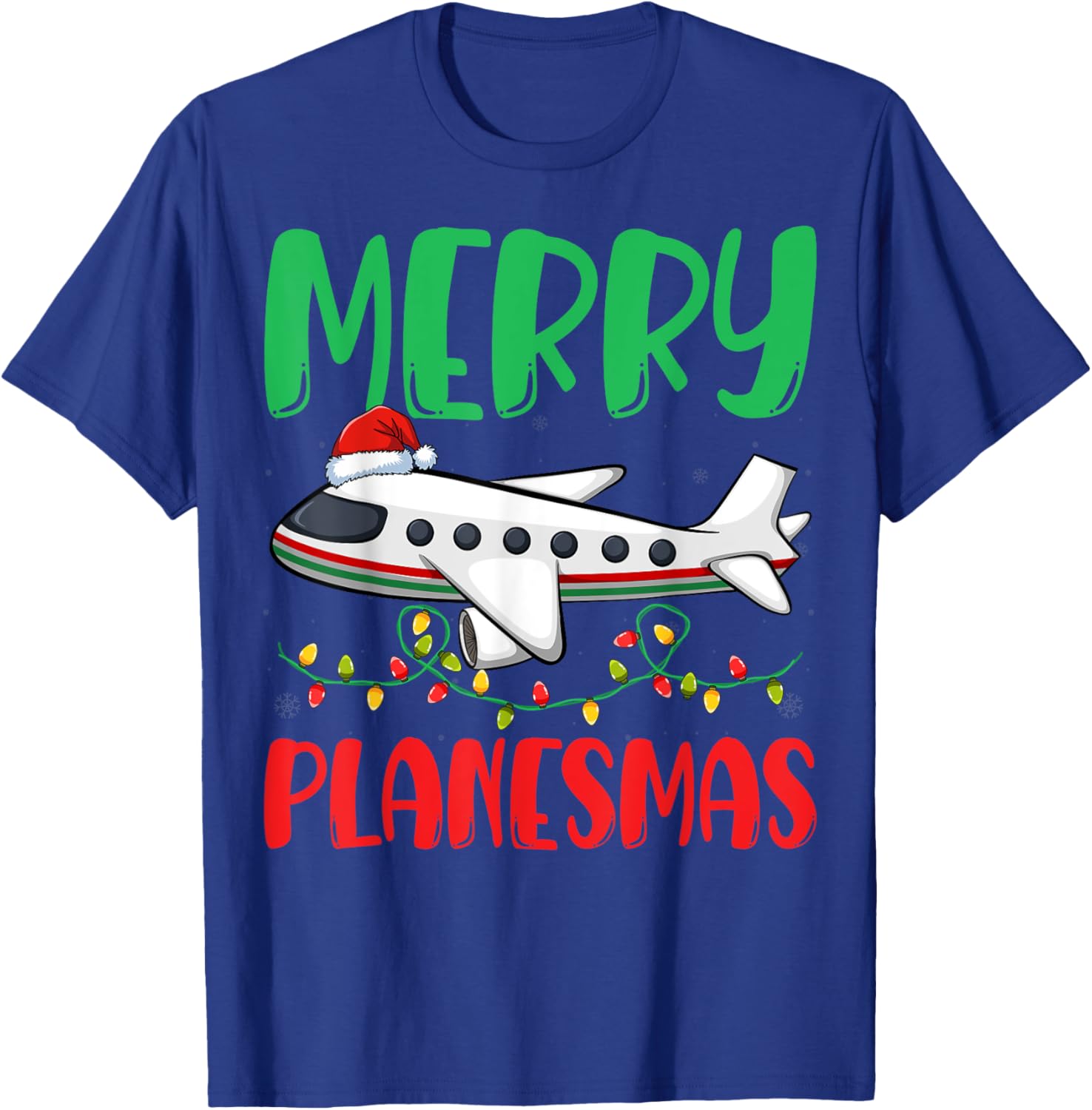 Merry Planesmas Xmas Lights Airplane Pilots Christmas T-Shirt - T-Shirt | Royal