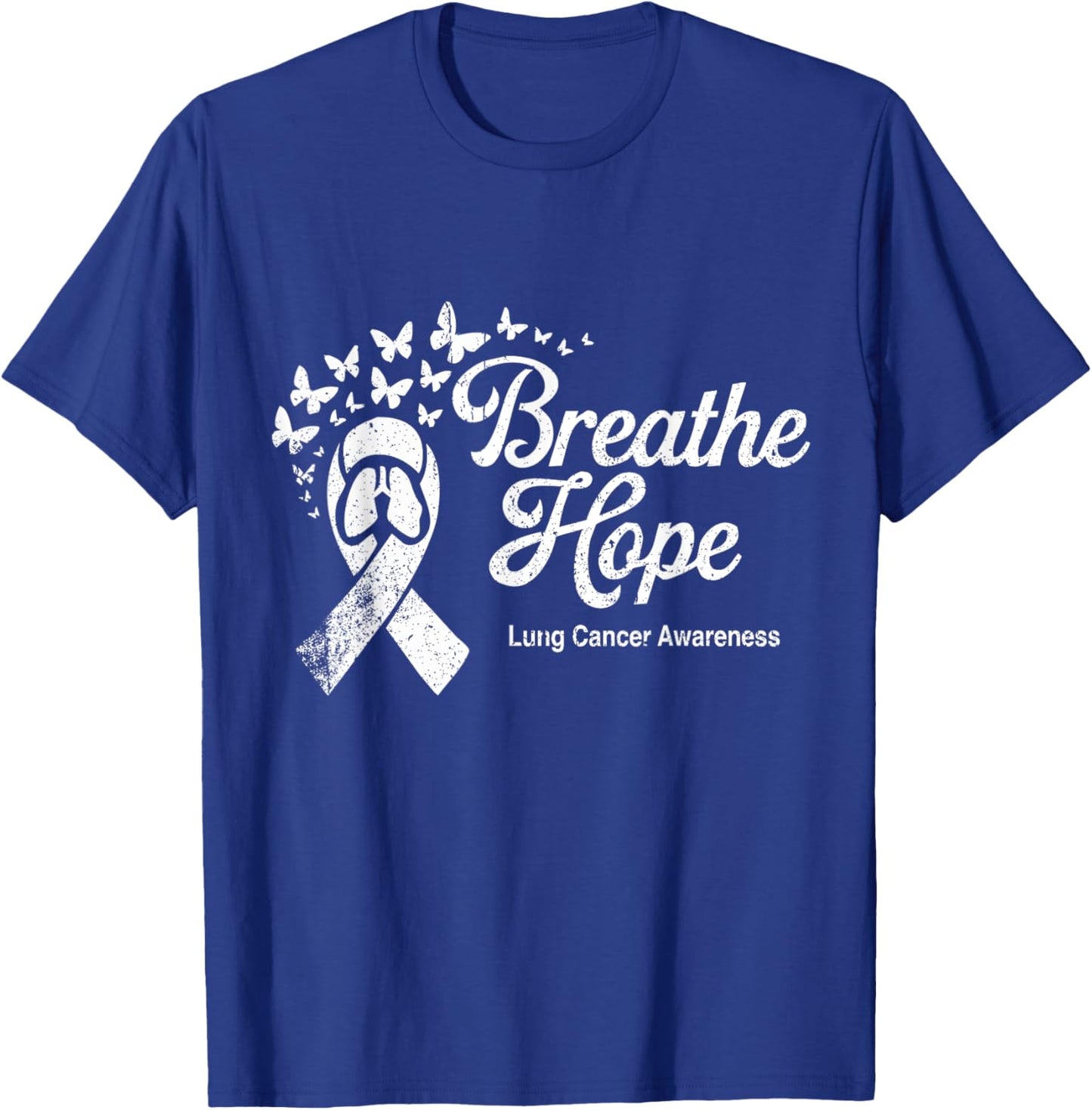 Breathe Hope Lung Cancer Awareness November White Ribbon T-Shirt - T-Shirt | Royal