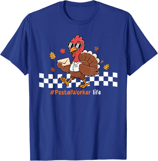 Postal Worker Job Thanksgiving Turkey Fall T-Shirt - T-Shirt | Royal