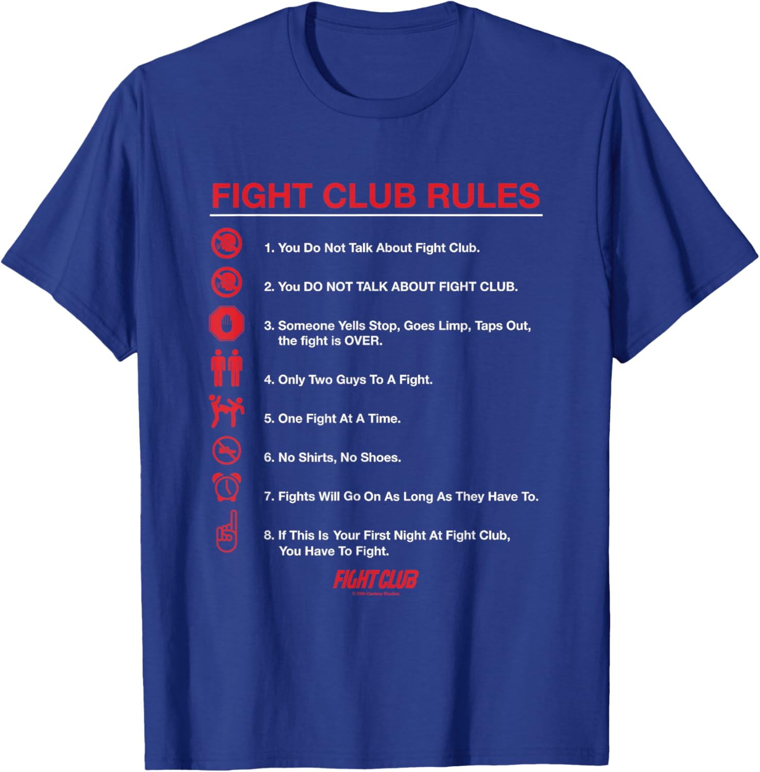 Fight Club Iconic List Rules Big Chest Text Logo T-Shirt - T-Shirt | Royal