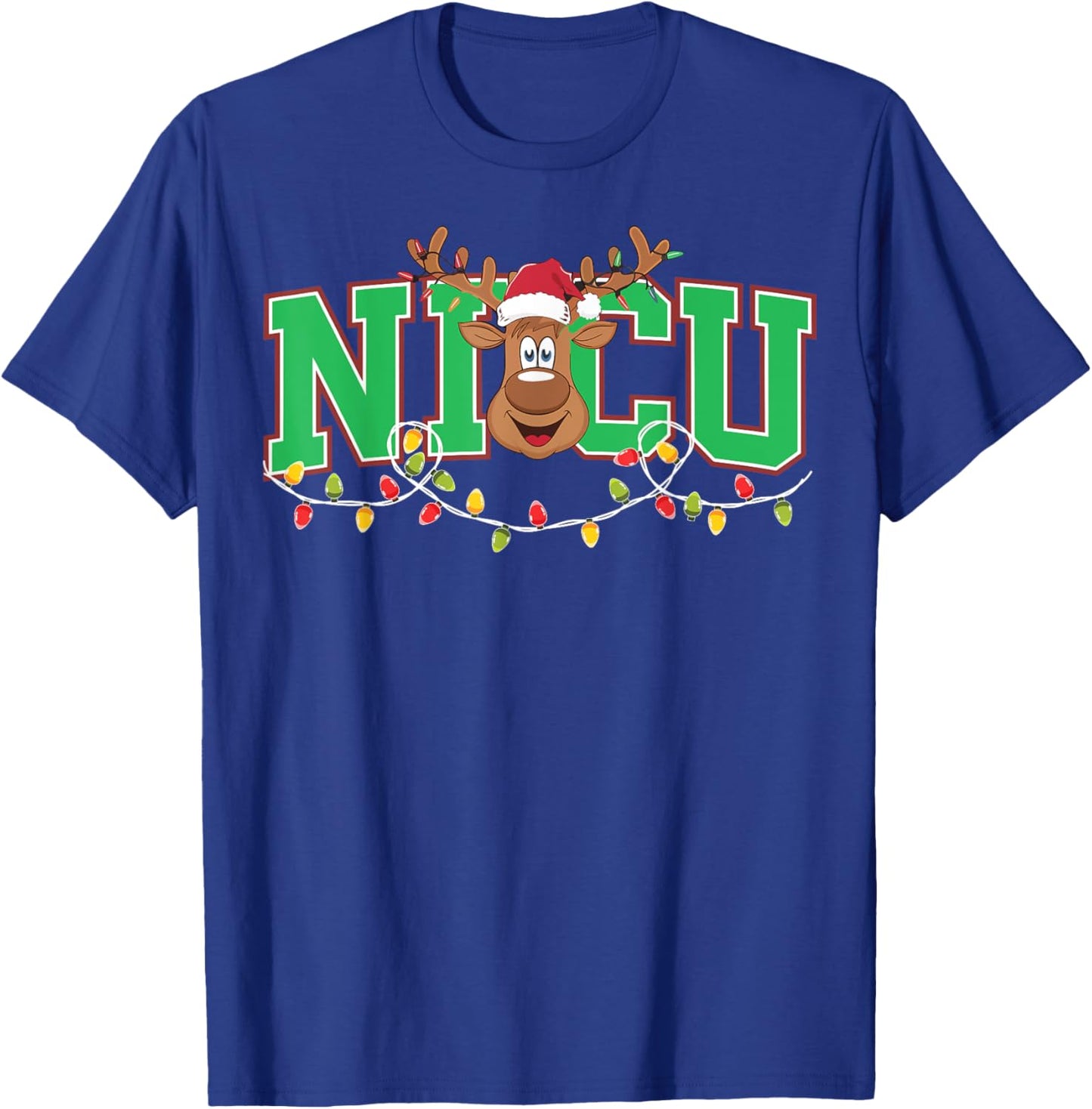 Reindeer NICU Nurse Xmas Lights Neonatal Nursing Christmas T-Shirt - T-Shirt | Royal