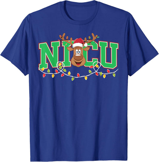 Reindeer NICU Nurse Xmas Lights Neonatal Nursing Christmas T-Shirt - T-Shirt | Royal