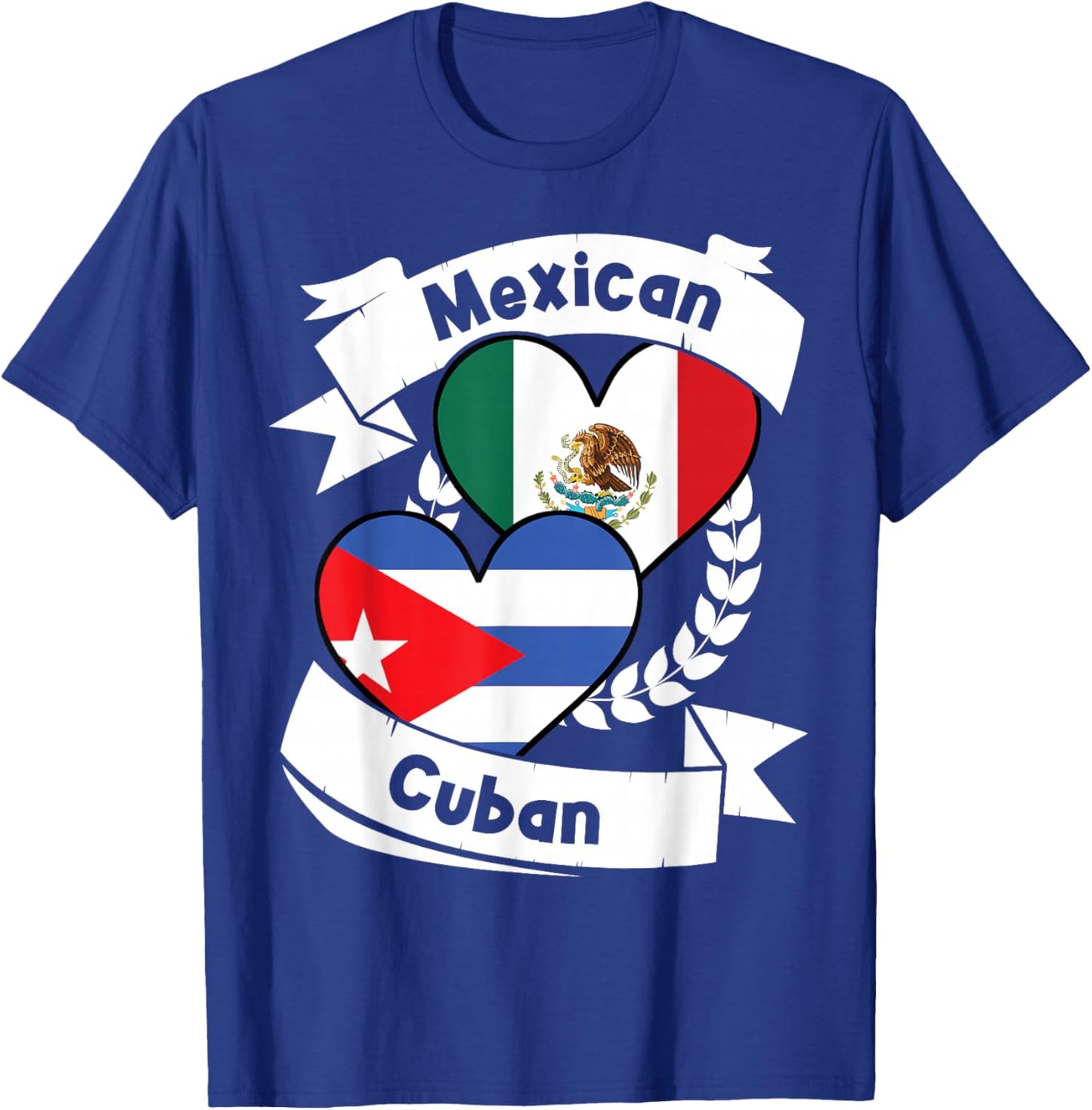 Mexican Cuban Heart Flags Mexico Cuba T-Shirt - T-Shirt | Royal