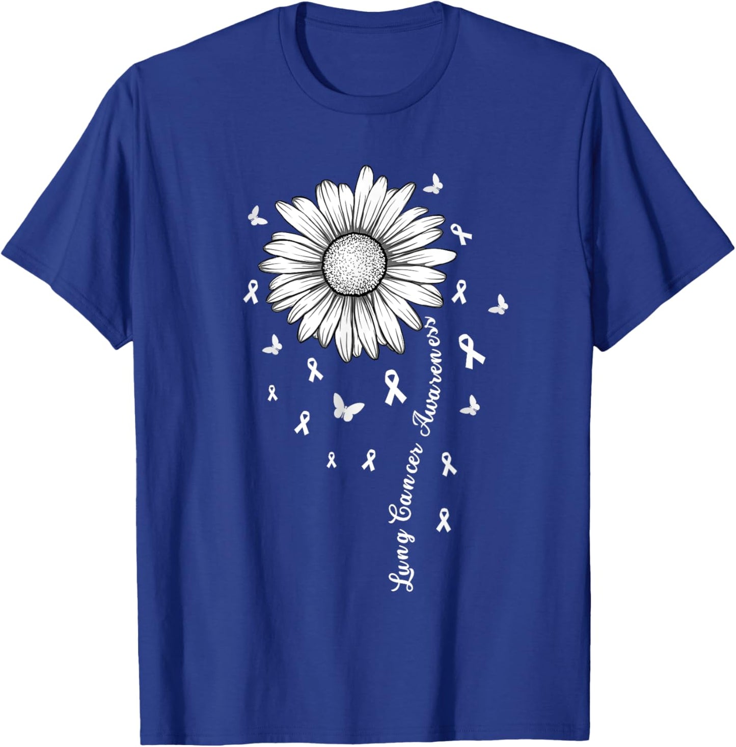 Support Lung Cancer Awareness Month Flower White Ribbon T-Shirt - T-Shirt | Royal