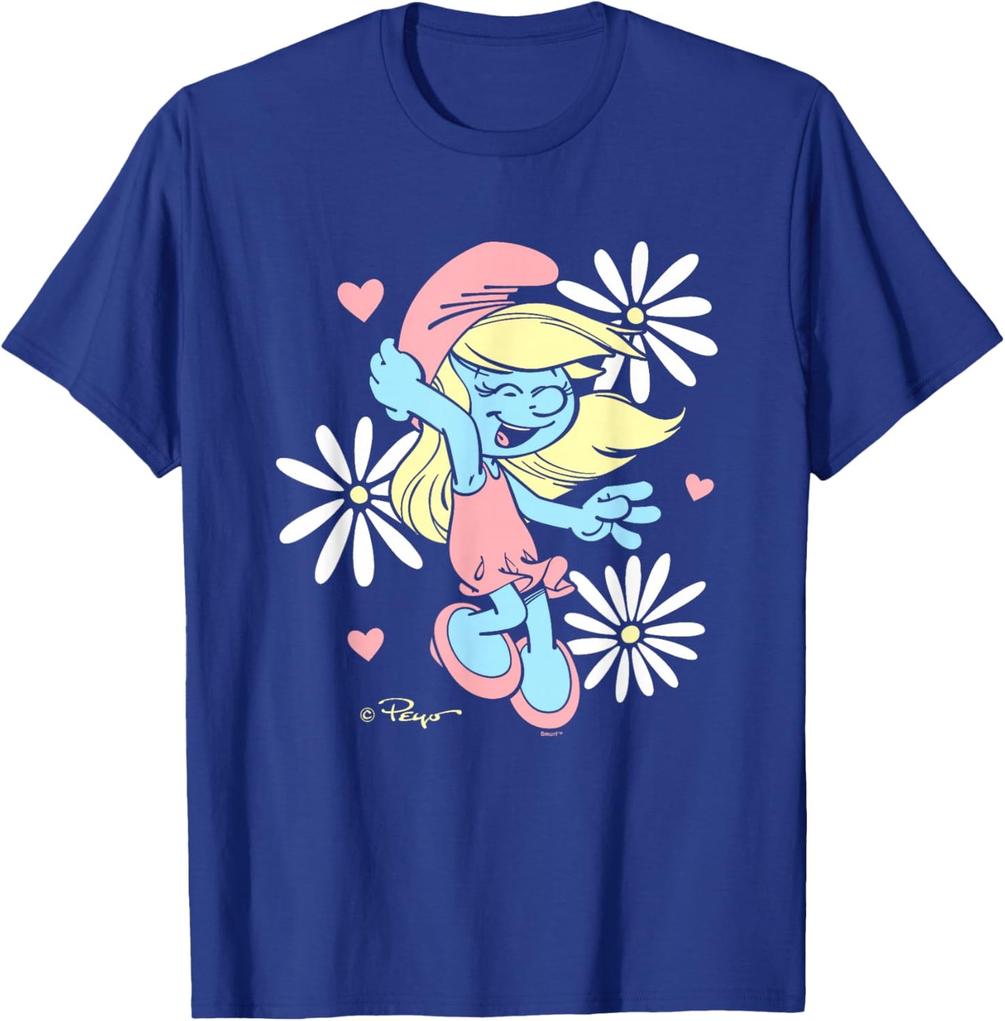 The Smurfs Cute Daisy Smurf Smurfette Retro Big Chest Logo T-Shirt - T-Shirt | Royal